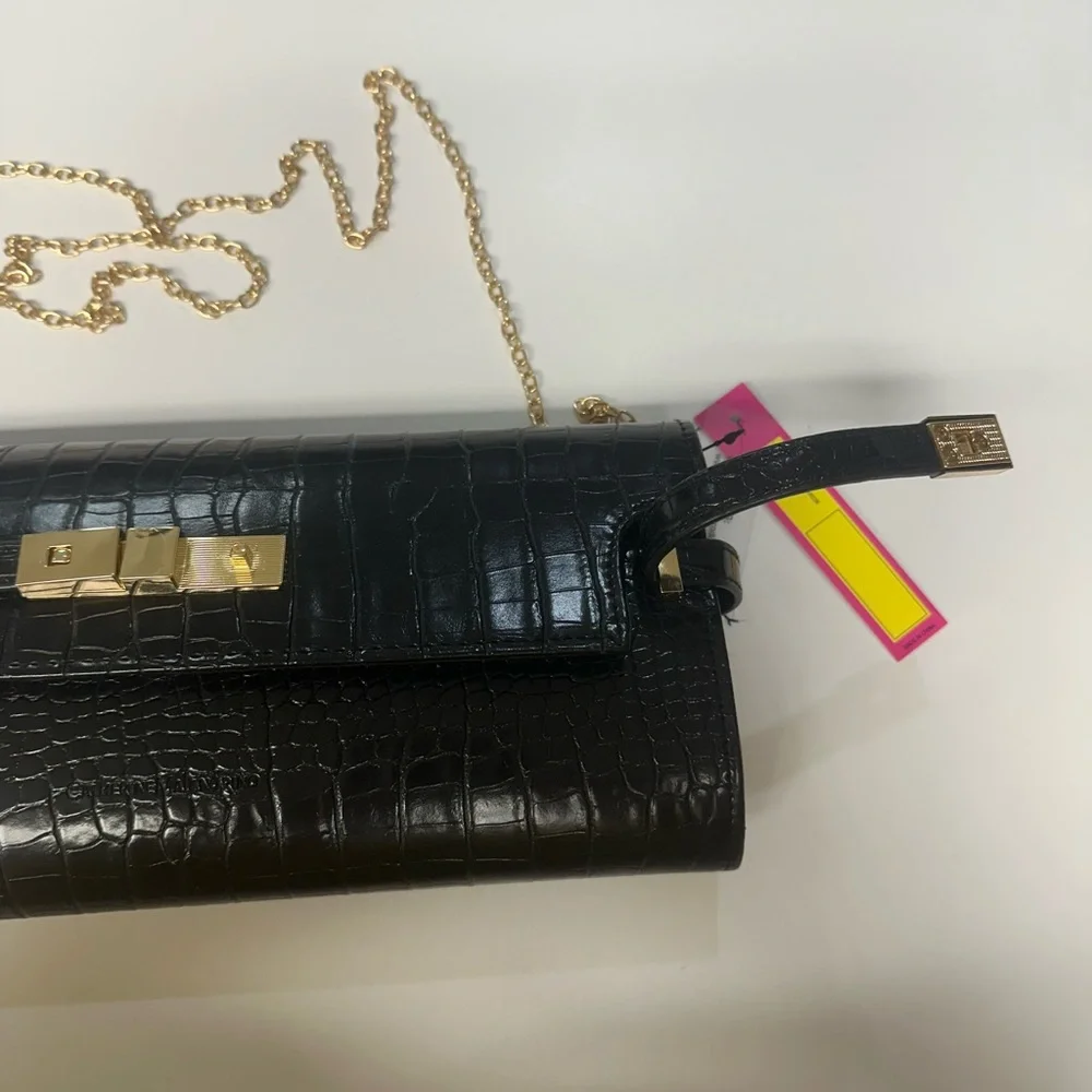 Catherine Malandrino Elegant Black Crocodile-Embossed Clutch Bag